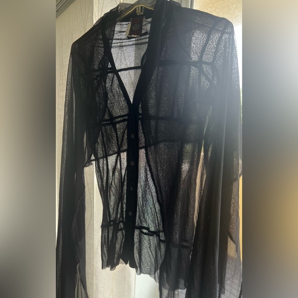 Jean Paul Gaultier mesh button front top wool trimming attached scarf 1990s SM - Picture 2 of 16